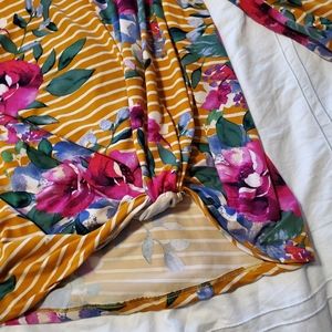 Yellow striped knot front floral shirt